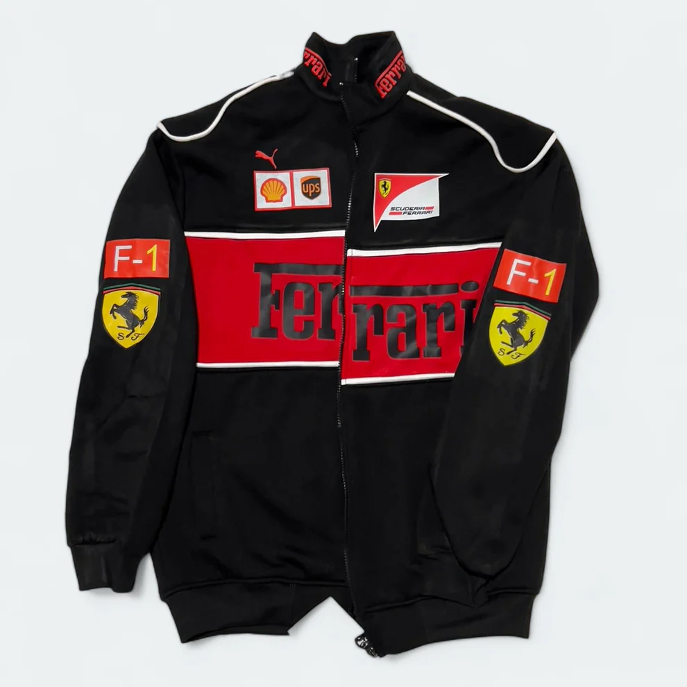 Black Ferrari Jacket – F1-Inspired Streetwear | Vistora (S)