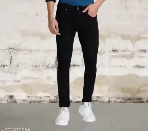 Vistora Solid Black Stretchable Denim Jeans for Men